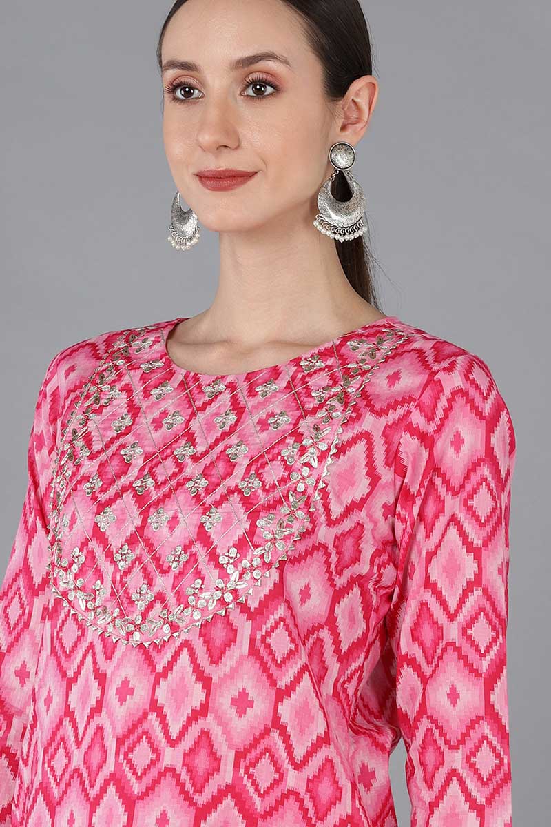 Pink Pure Cotton Gotta Patti Straight Suit Set   | SHOBITAM