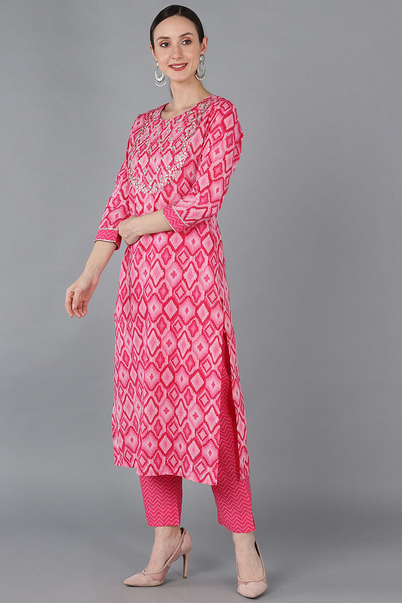 Pink Pure Cotton Gotta Patti Straight Suit Set   | SHOBITAM