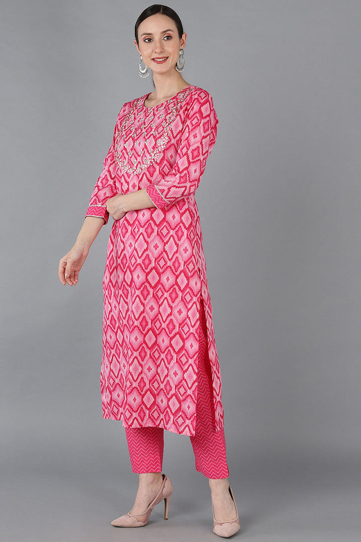 Pink Pure Cotton Gotta Patti Straight Suit Set   | SHOBITAM