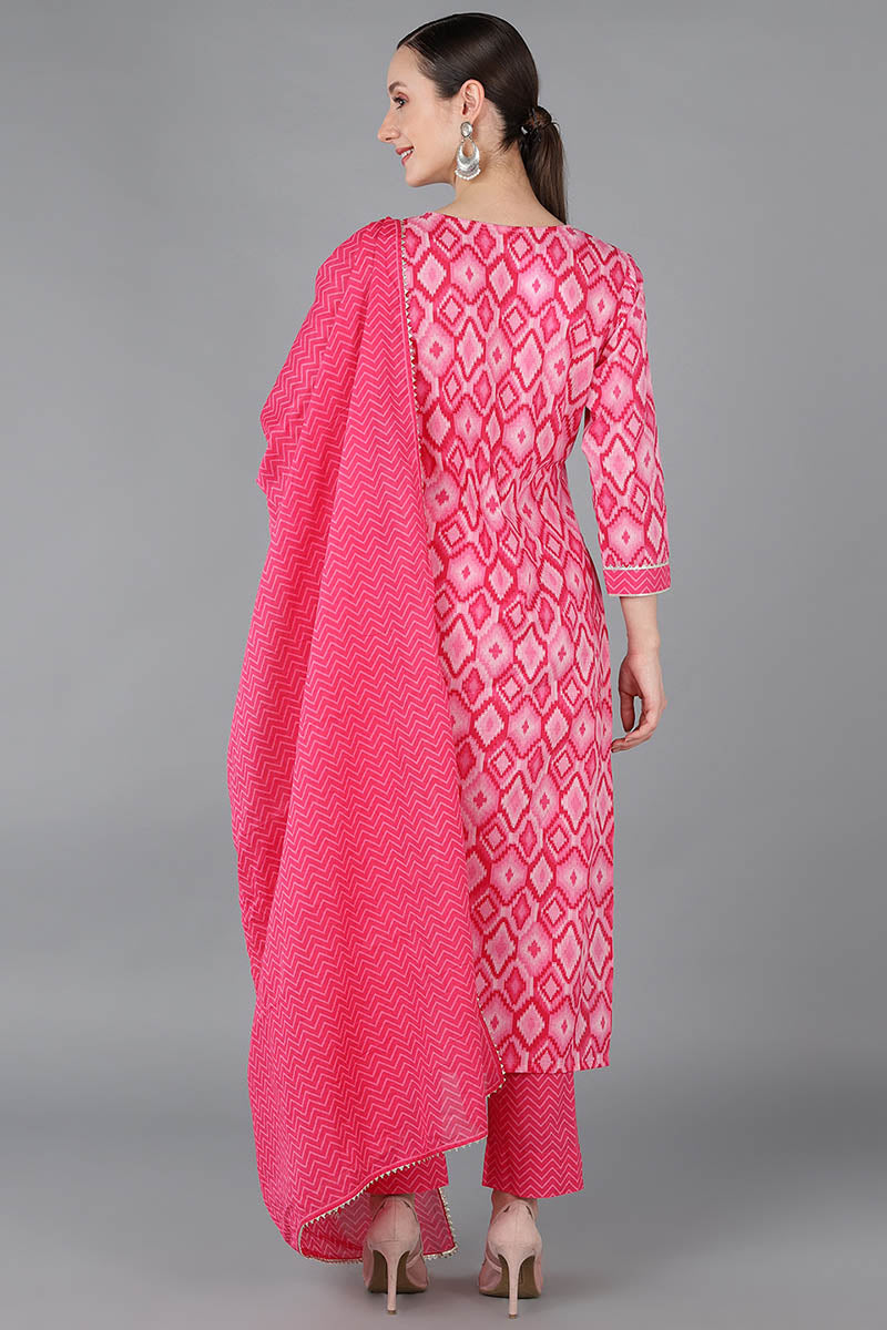 Pink Pure Cotton Gotta Patti Straight Suit Set   | SHOBITAM