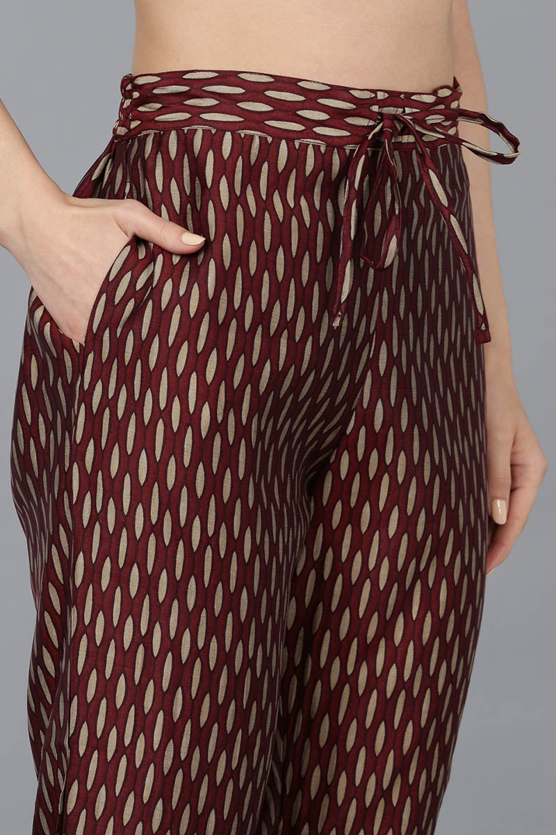 Maroon Silk Blend Floral Straight Kurta Trousers With Dupatta VKSKD1689
