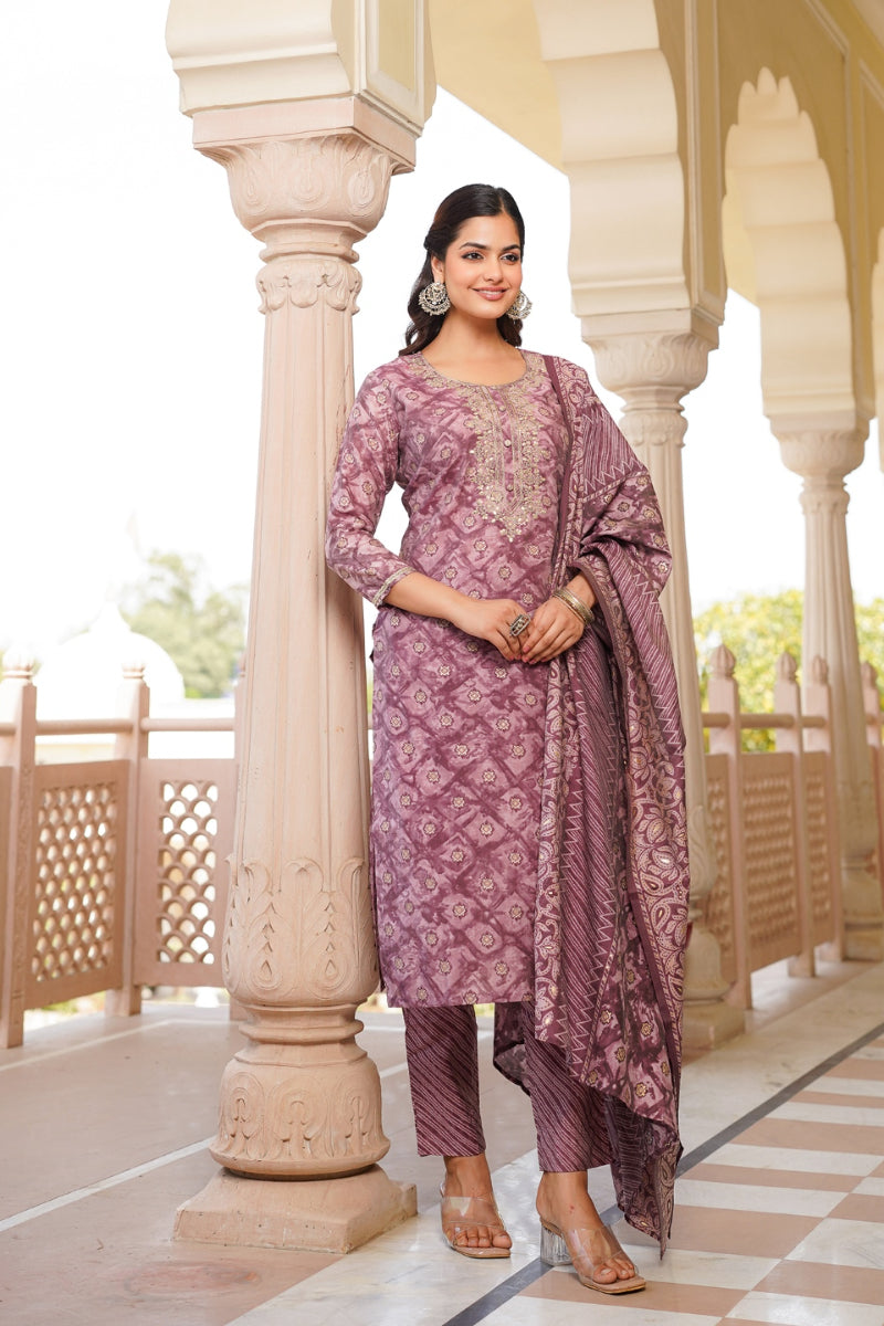 Mauve Silk Blend Ombre Straight Kurta Trousers With Dupatta  | SHOBITAM