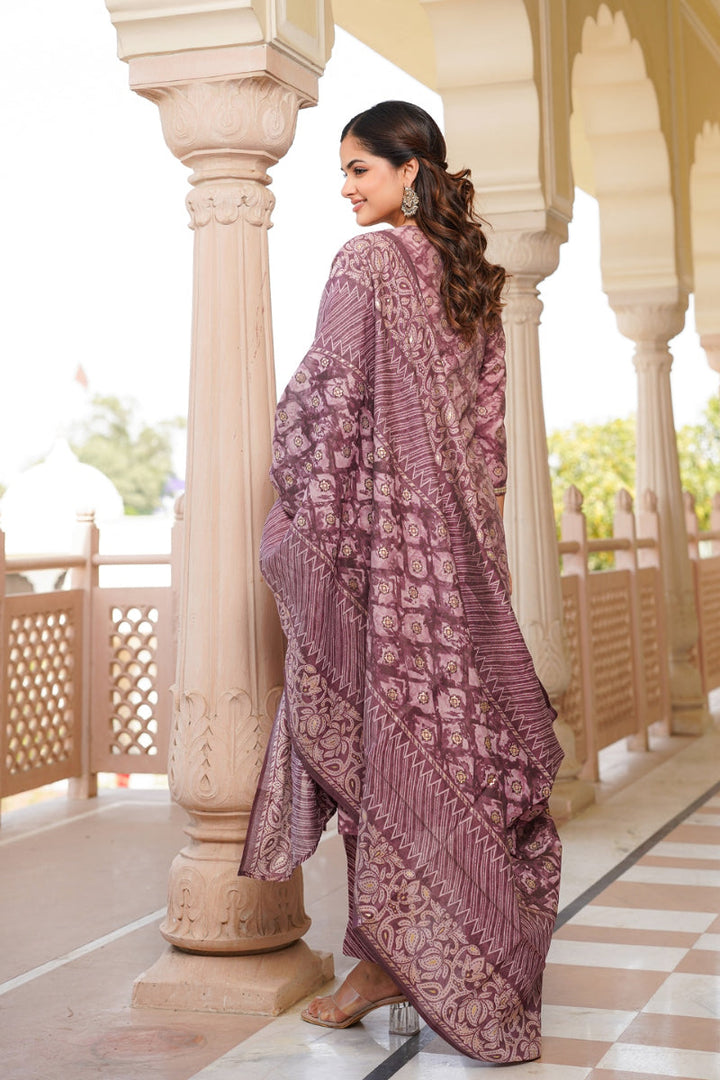Mauve Silk Blend Ombre Straight Kurta Trousers With Dupatta  | SHOBITAM