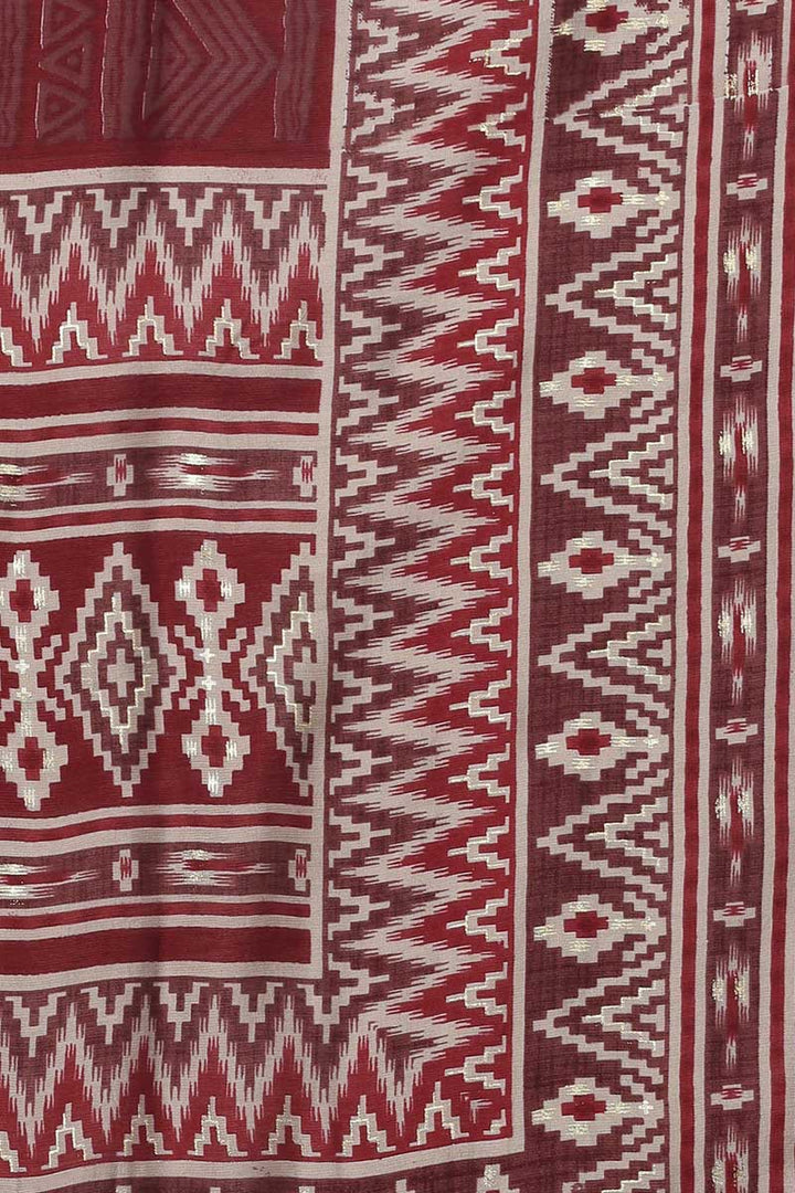Maroon Silk Blend Geometric Straight Kurta Trousers With Dupatta  | SHOBITAM