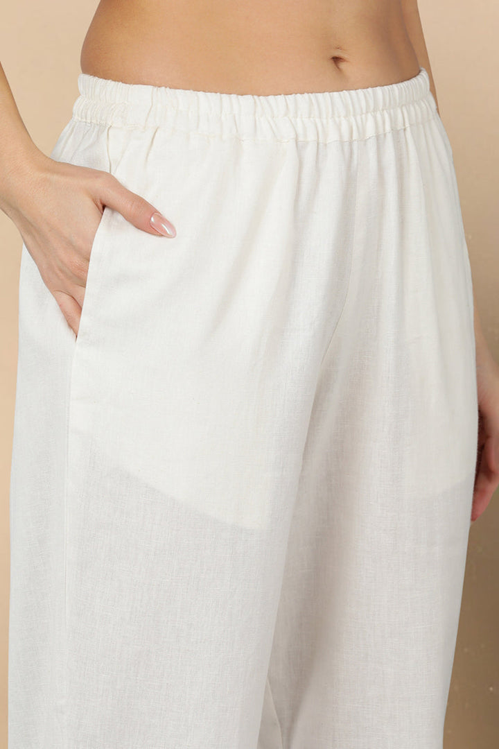 White Pure Cotton Ethnic Motifs Straight Kurta Trousers With Dupatta | SHOBITAM