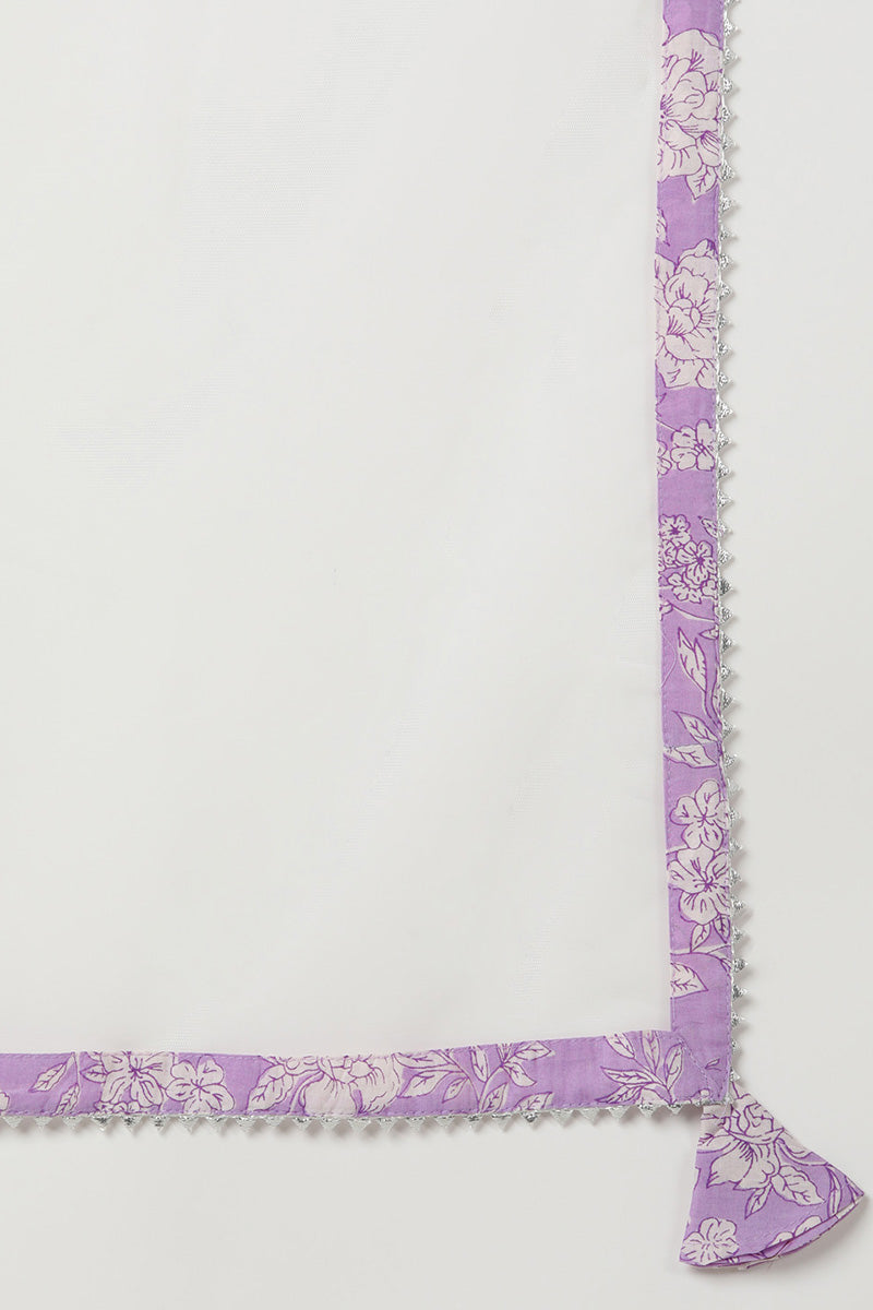 Purple Rayon blend Floral Straight Kurta Pant With Dupatta   | SHOBITAM