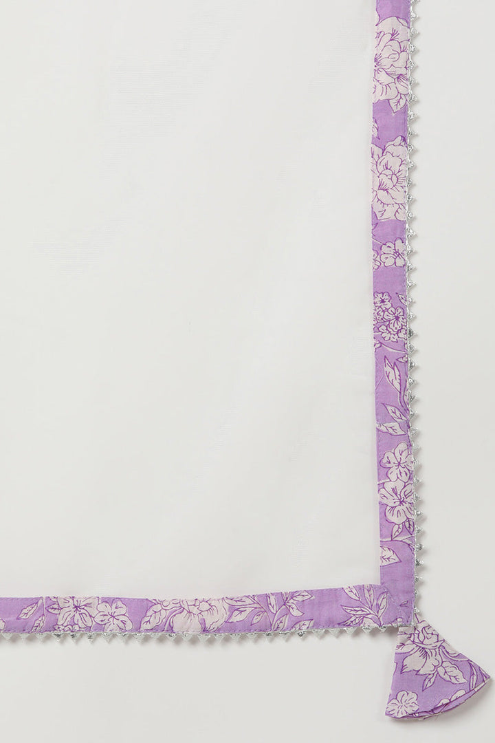 Purple Rayon blend Floral Straight Kurta Pant With Dupatta   | SHOBITAM