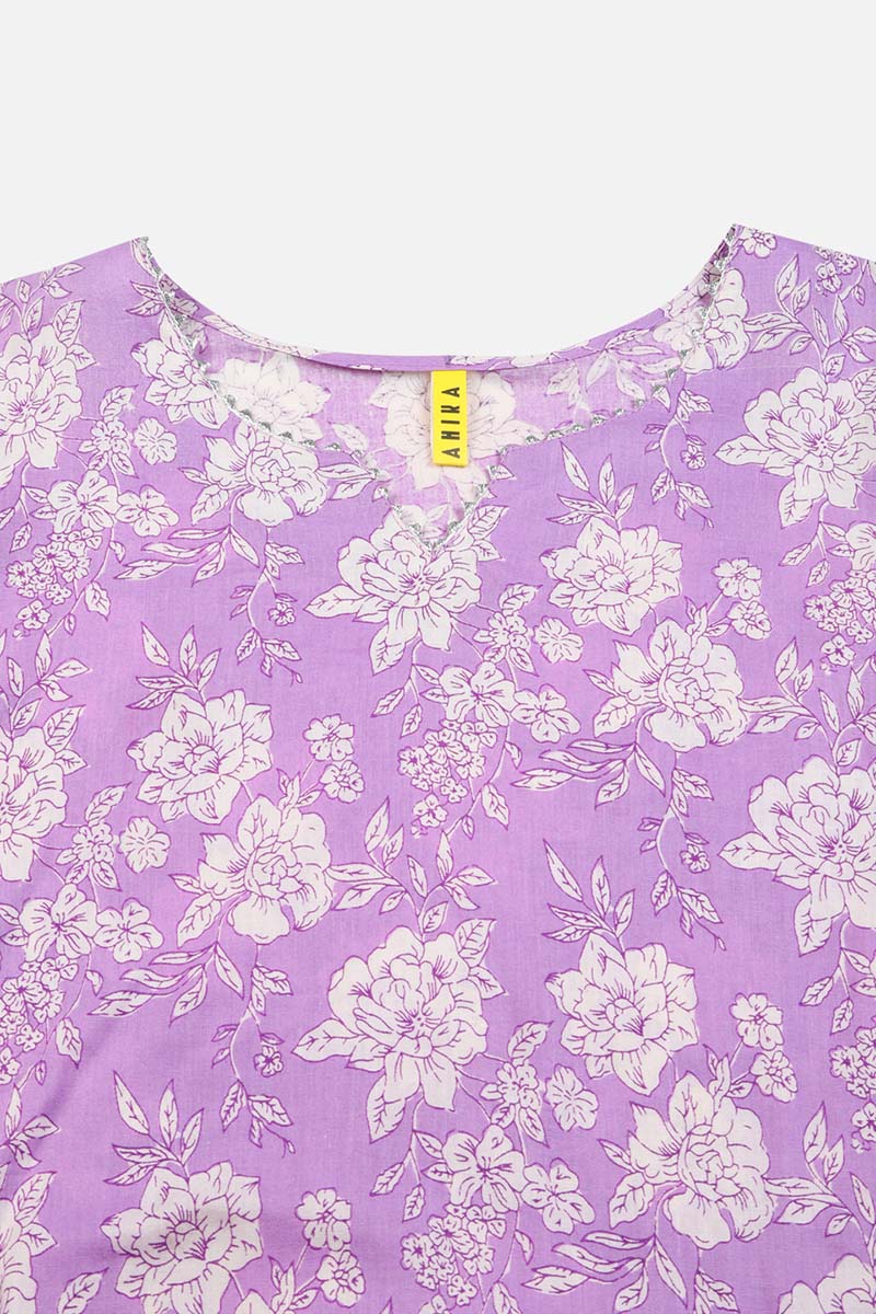 Purple Rayon blend Floral Straight Kurta Pant With Dupatta   | SHOBITAM