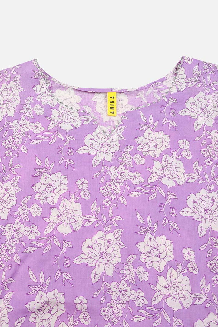 Purple Rayon blend Floral Straight Kurta Pant With Dupatta   | SHOBITAM