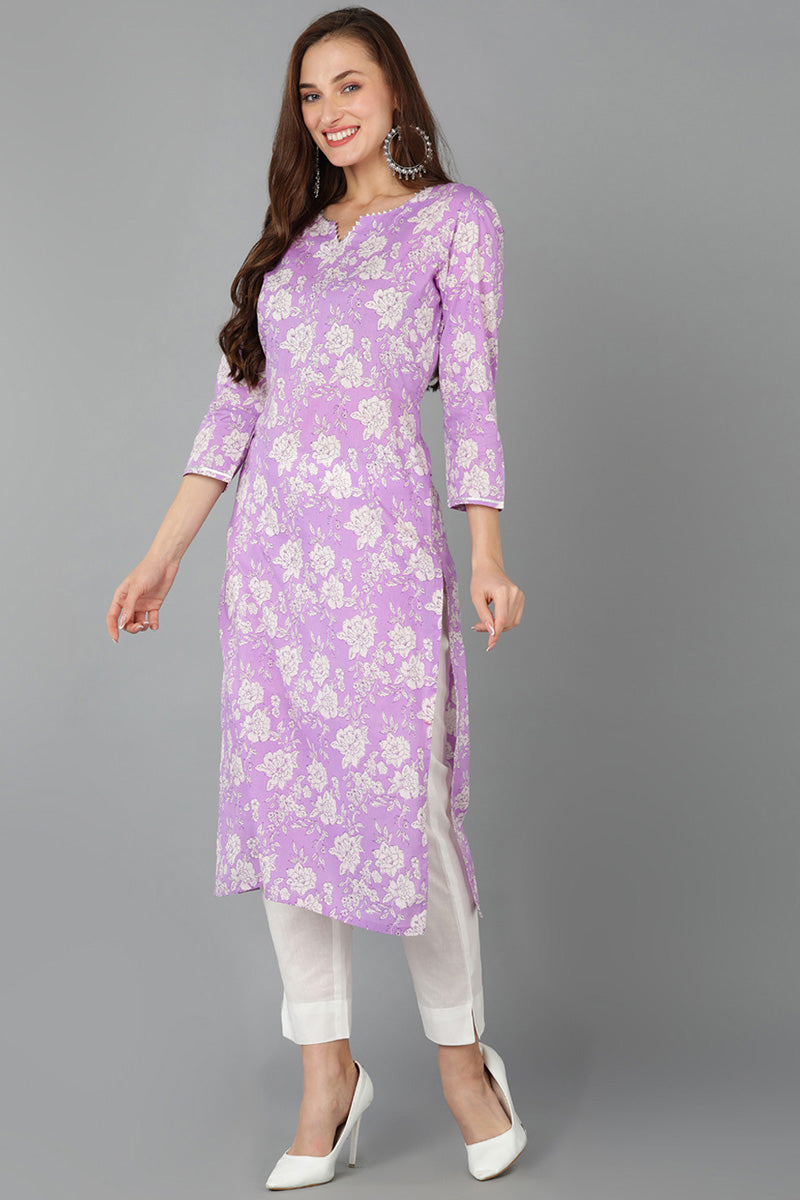 Purple Rayon blend Floral Straight Kurta Pant With Dupatta   | SHOBITAM