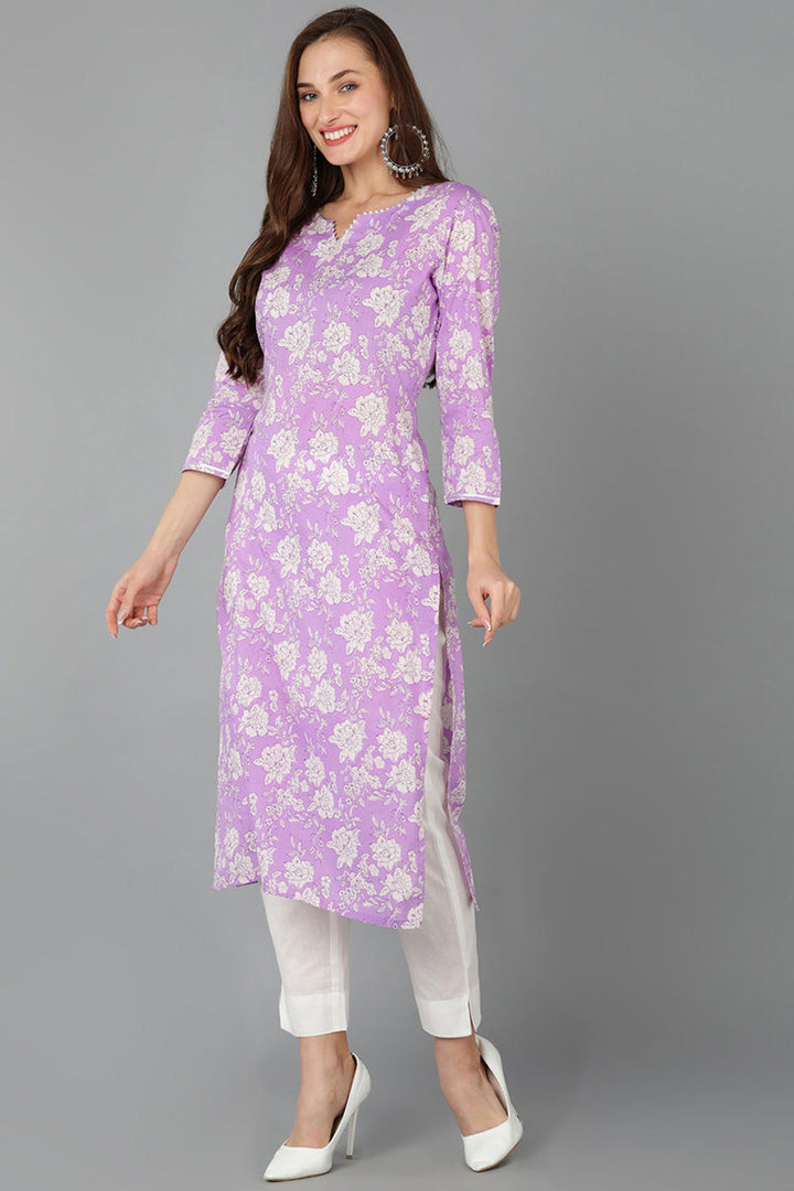 Purple Rayon blend Floral Straight Kurta Pant With Dupatta   | SHOBITAM