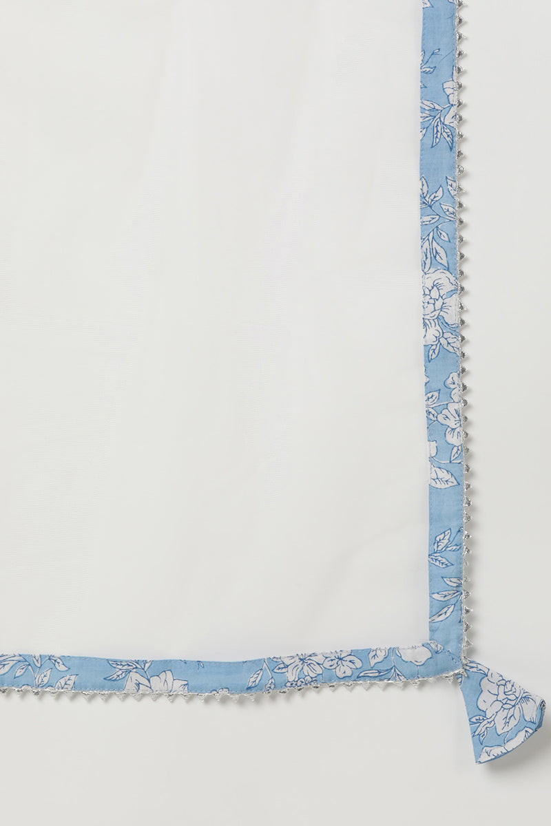 Blue Rayon Blend Floral Straight Kurta Pant With Dupatta   | SHOBITAM