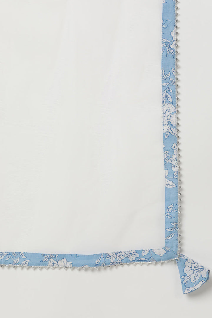 Blue Rayon Blend Floral Straight Kurta Pant With Dupatta   | SHOBITAM
