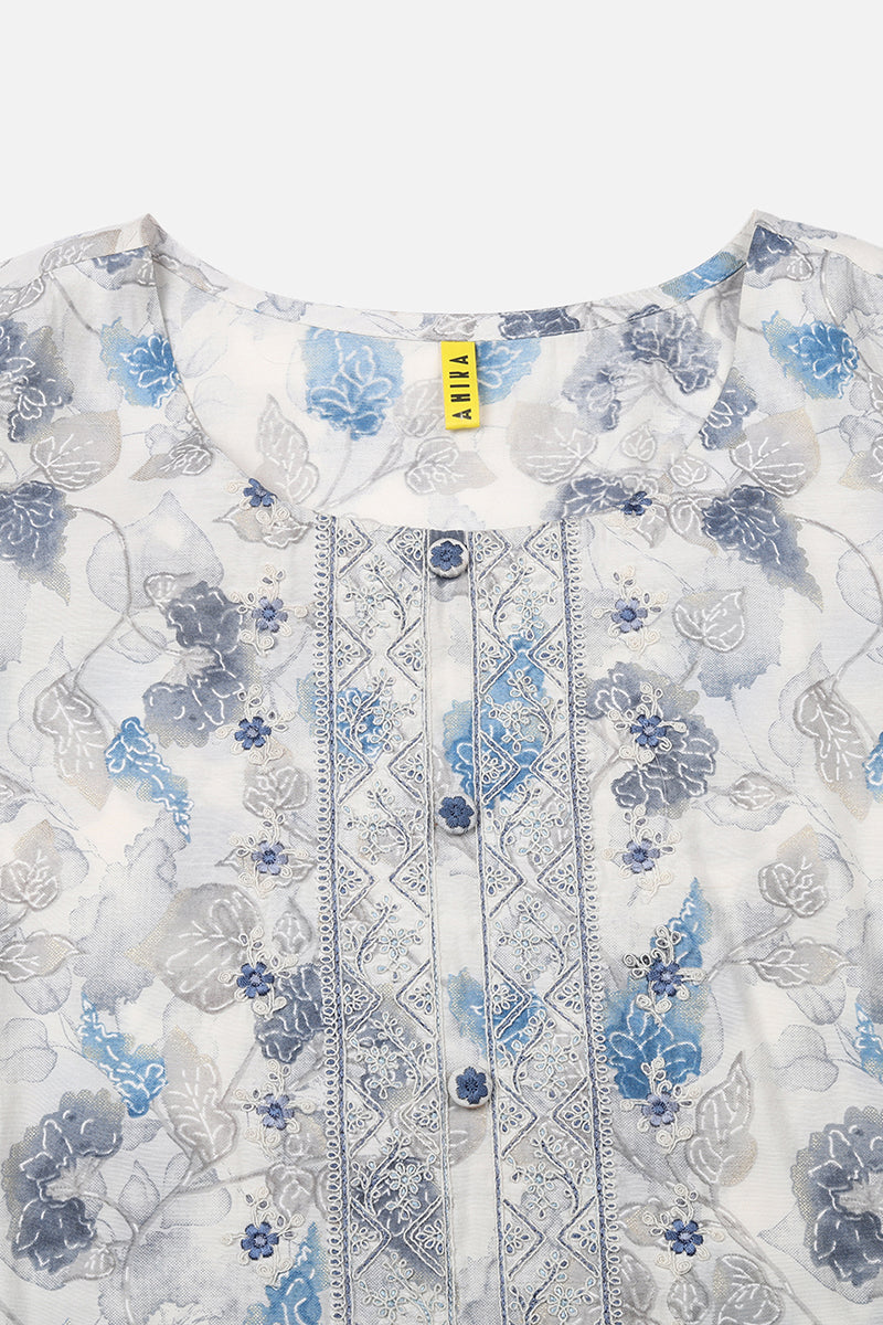 Off White Poly Chanderi Floral Straight Suit Set  | SHOBITAM