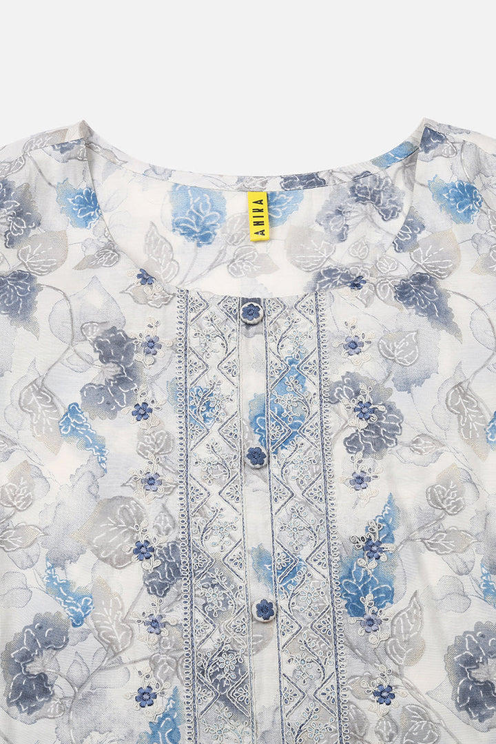 Off White Poly Chanderi Floral Straight Suit Set  | SHOBITAM