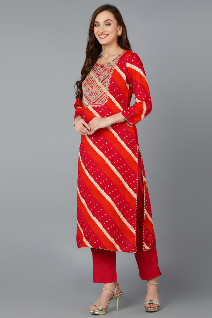 Pink Viscose Rayon Embroidered Leheriya Printed Kurta Pant With Dupatta  | SHOBITAM
