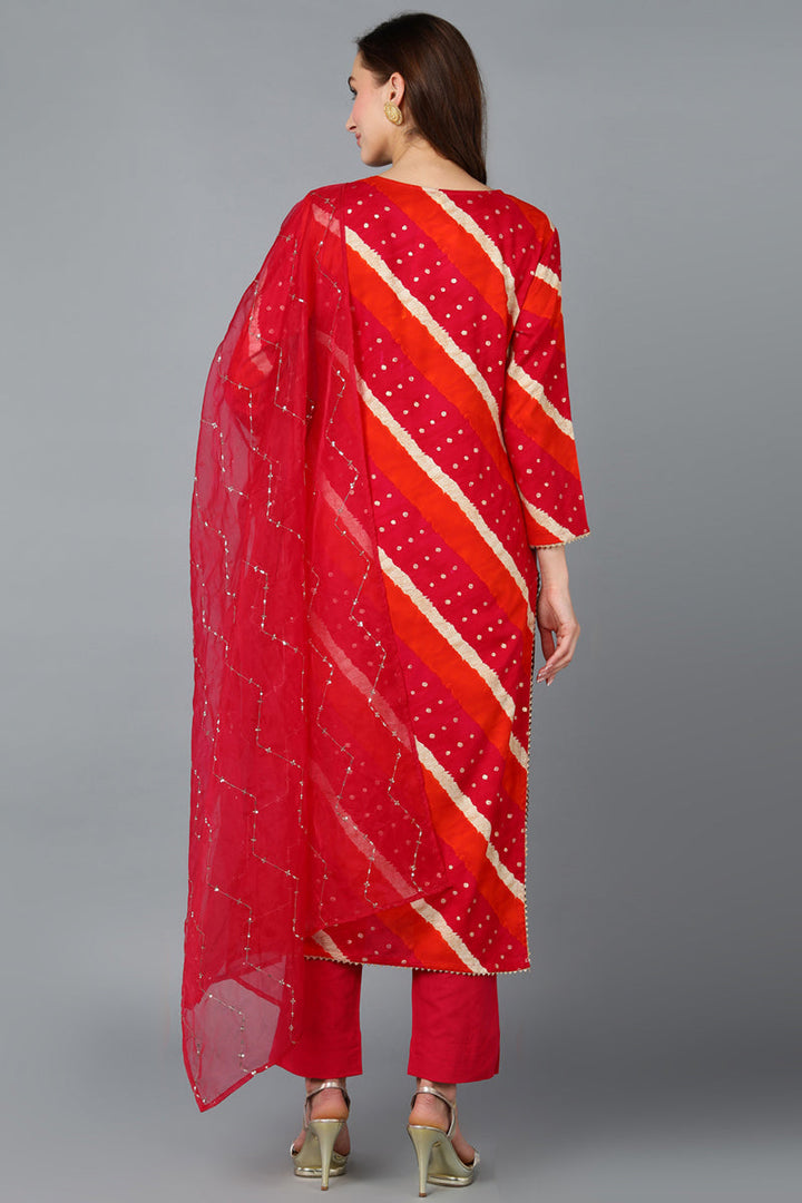 Pink Viscose Rayon Embroidered Leheriya Printed Kurta Pant With Dupatta  | SHOBITAM