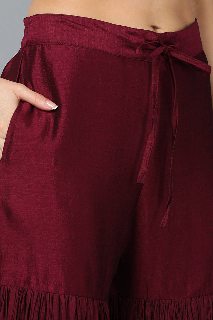 Maroon Silk Blend Yoke Design Kurti Sharara With Dupatta  | SHOBITAM