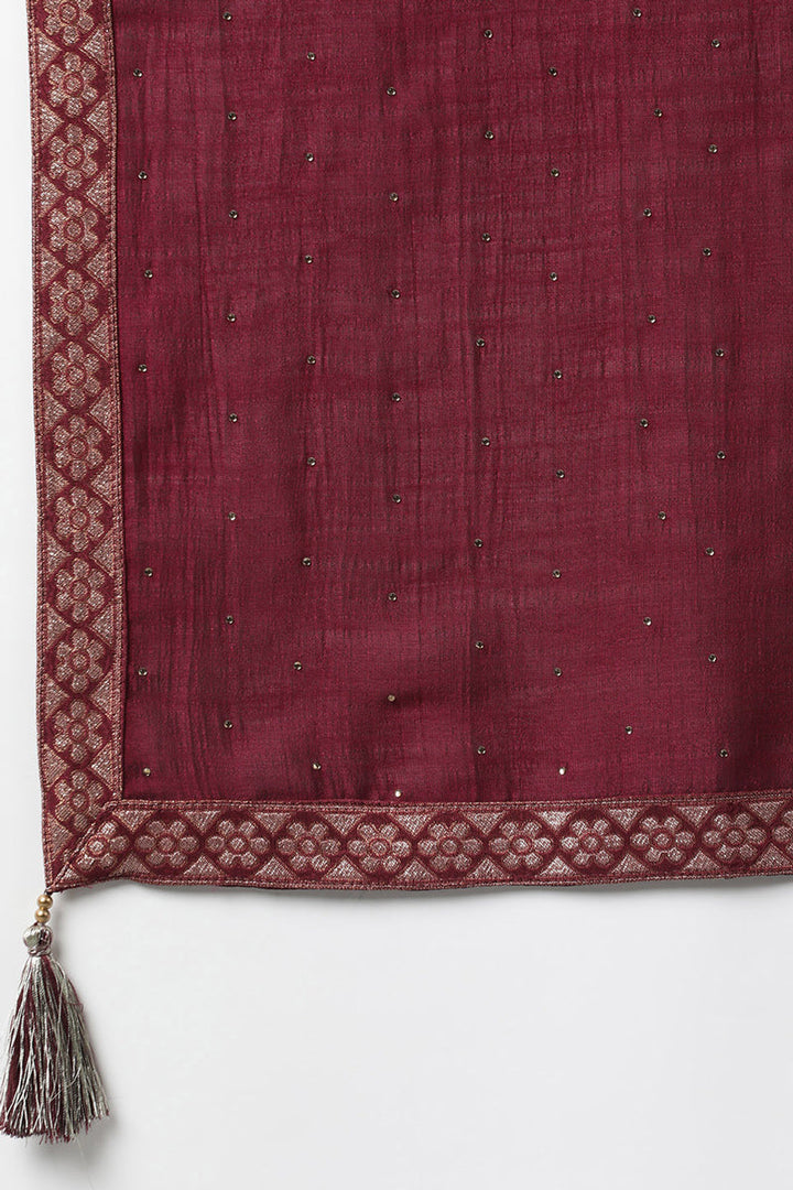 Maroon Silk Blend Yoke Design Kurti Sharara With Dupatta  | SHOBITAM