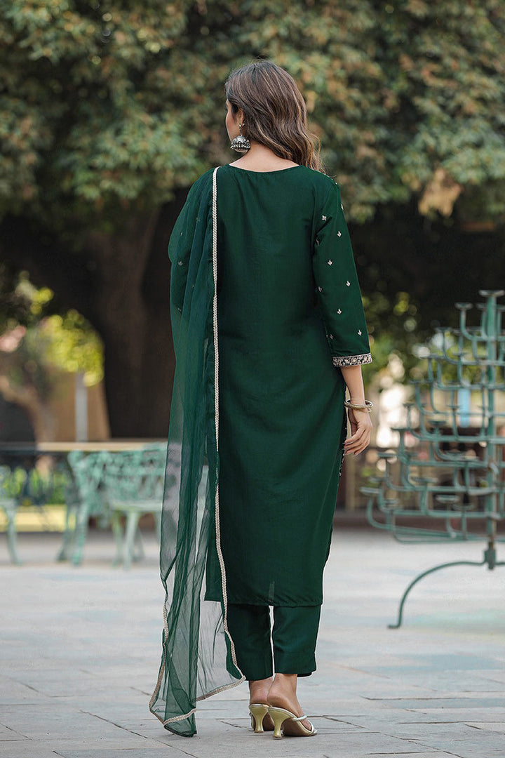 Green Silk Blend Embroidered Kurta Pant With Dupatta  | SHOBITAM