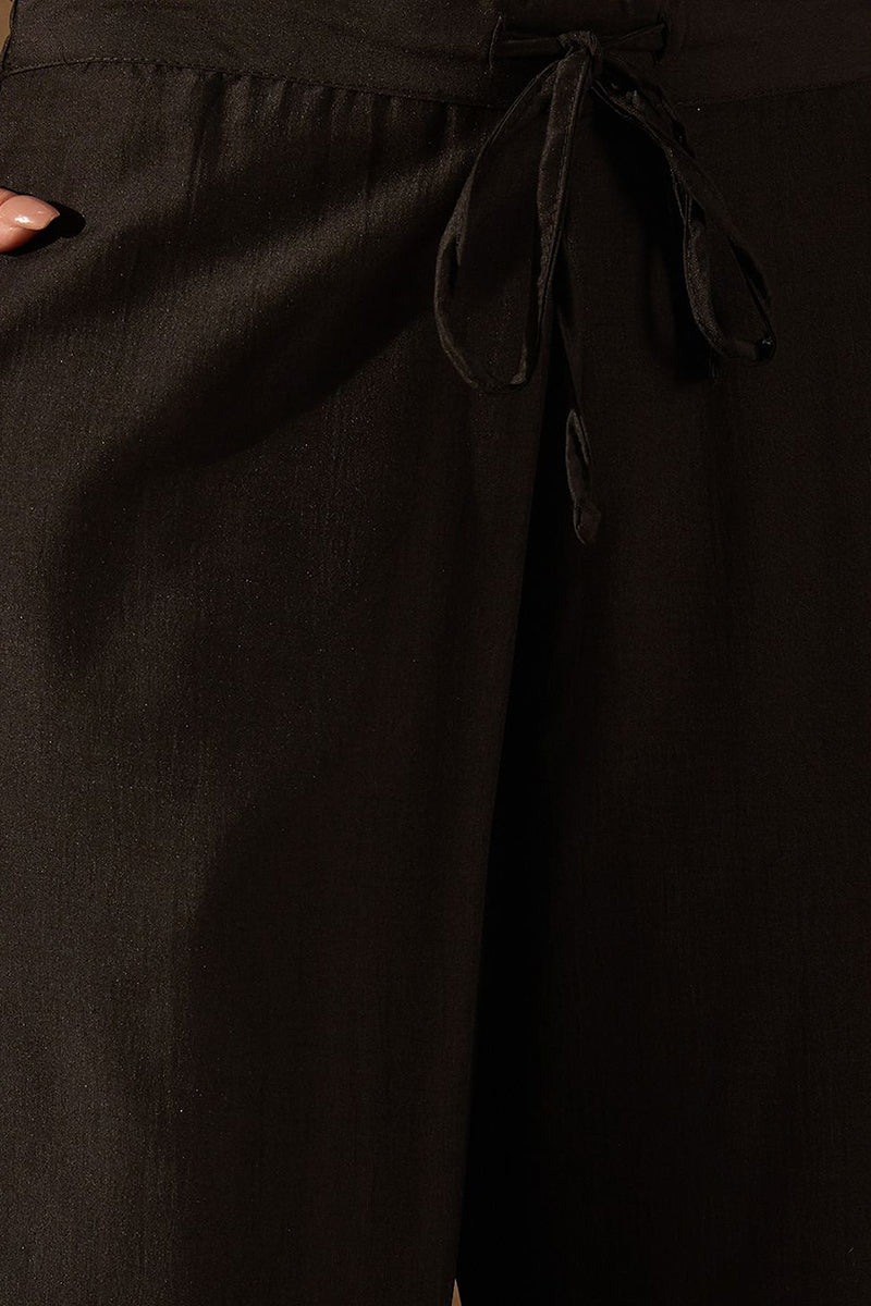 Black Silk Blend Embroidered Kurta Pant With Dupatta  | SHOBITAM