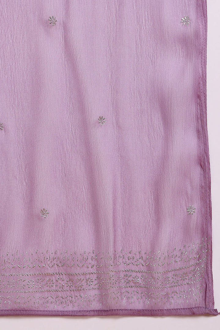 Lavender Silk Blend Anarkali Woven Design Kurta Pant With Dupatta  | SHOBITAM