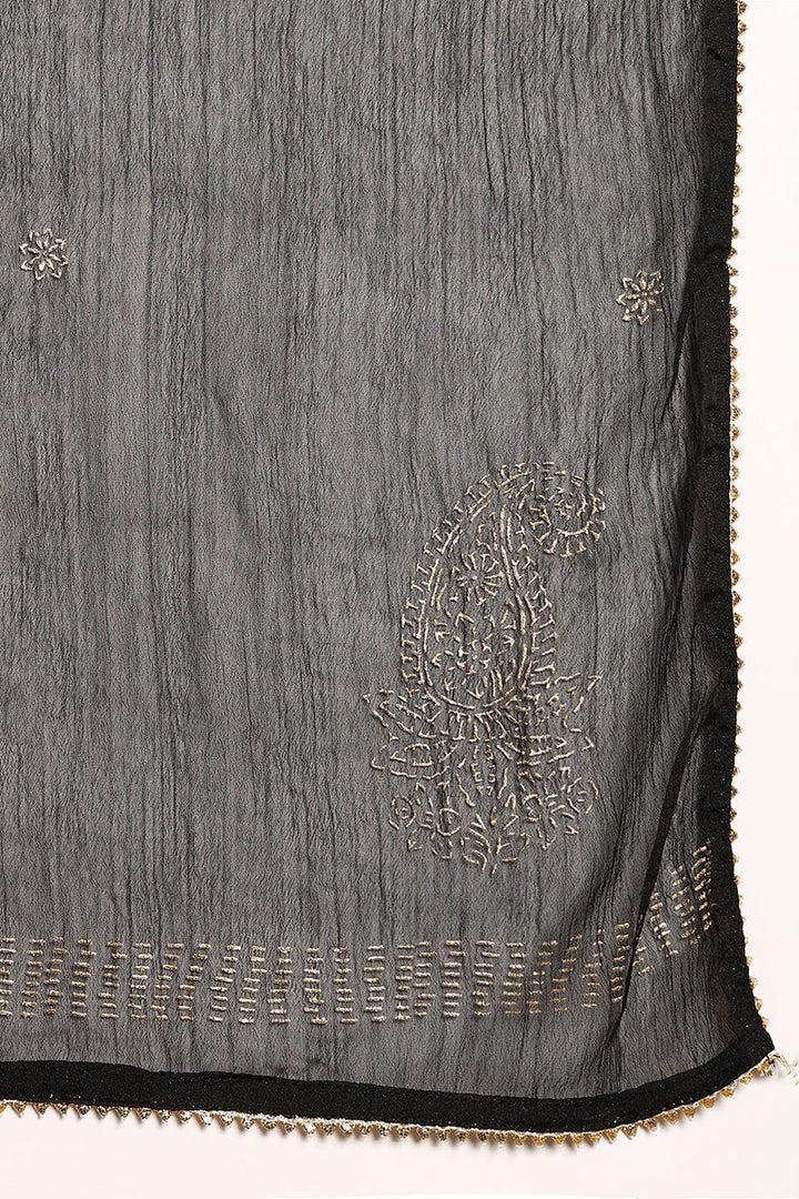 Black Silk Blend Anarkali Yoke Design Kurta Pant With Dupatta | SHOBITAM