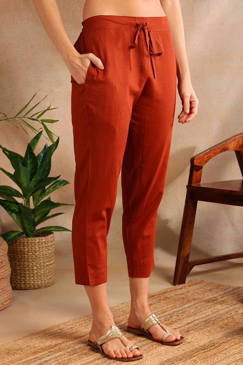 Burnt Orange Silk Blend Straight Suit Set  | SHOBITAM