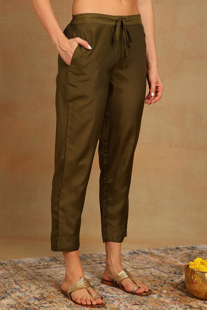 Olive Green Cotton Straight Suit Set  | SHOBITAM