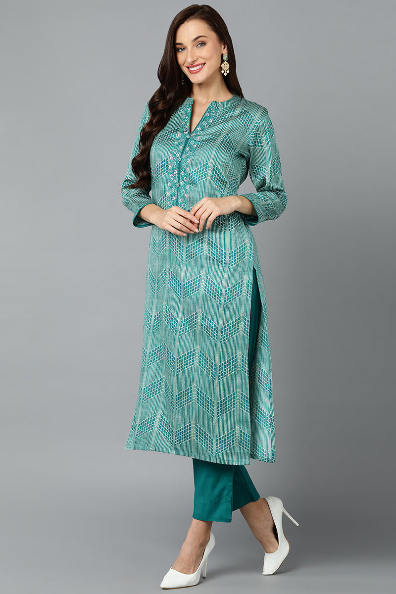 Rama Green Rayon Blend Straight Suit Set | SHOBITAM