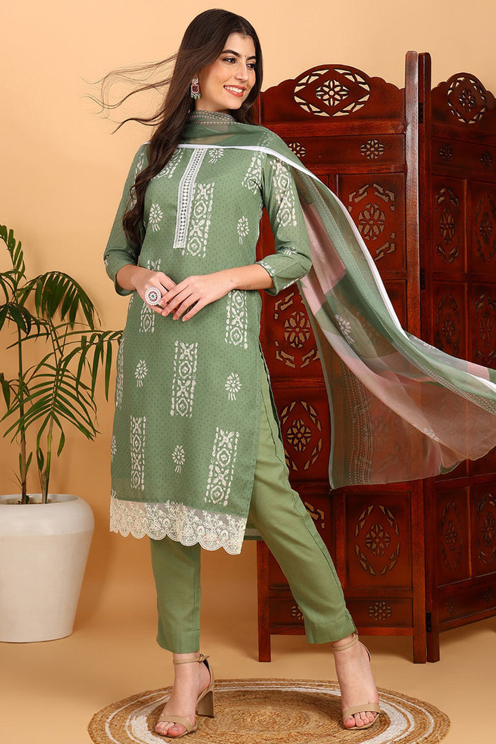 Sea Green Silk Blend Straight Suit Set | SHOBITAM