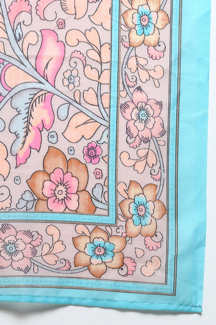 Rayon Turquoise Blue Printed Rayon Straight Kurta Pant With Dupatta  | SHOBITAM