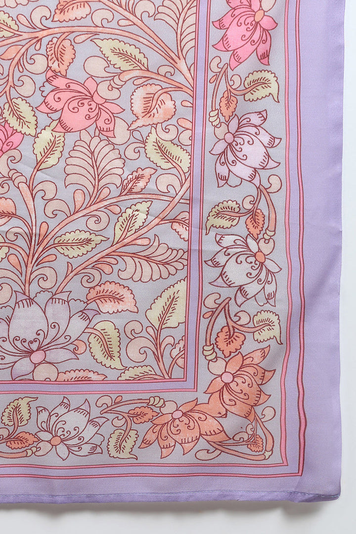 Rayon Lavender Printed Straight Kurta Pant With Dupatta | SHOBITAM
