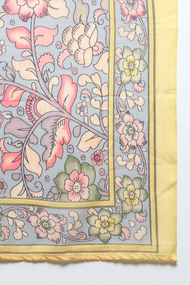 Rayon Yellow Printed Straight Kurta Pant With Dupatta   | SHOBITAM