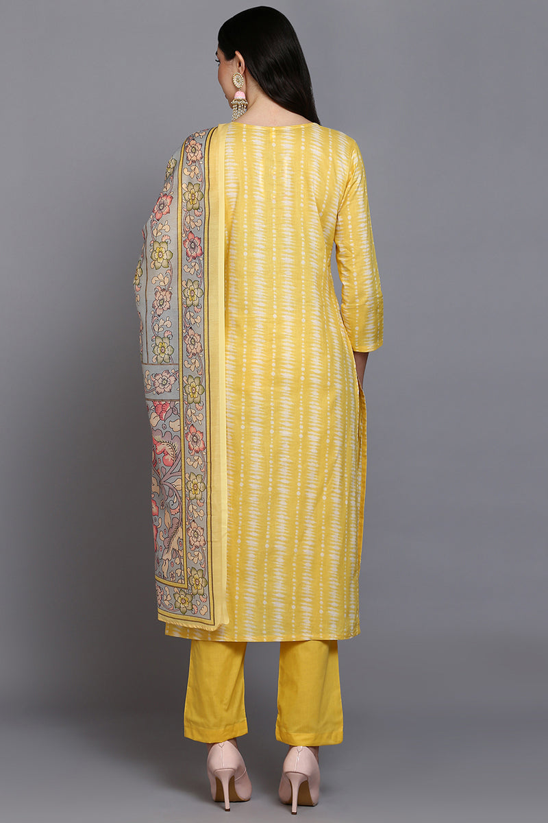 Rayon Yellow Printed Straight Kurta Pant With Dupatta   | SHOBITAM
