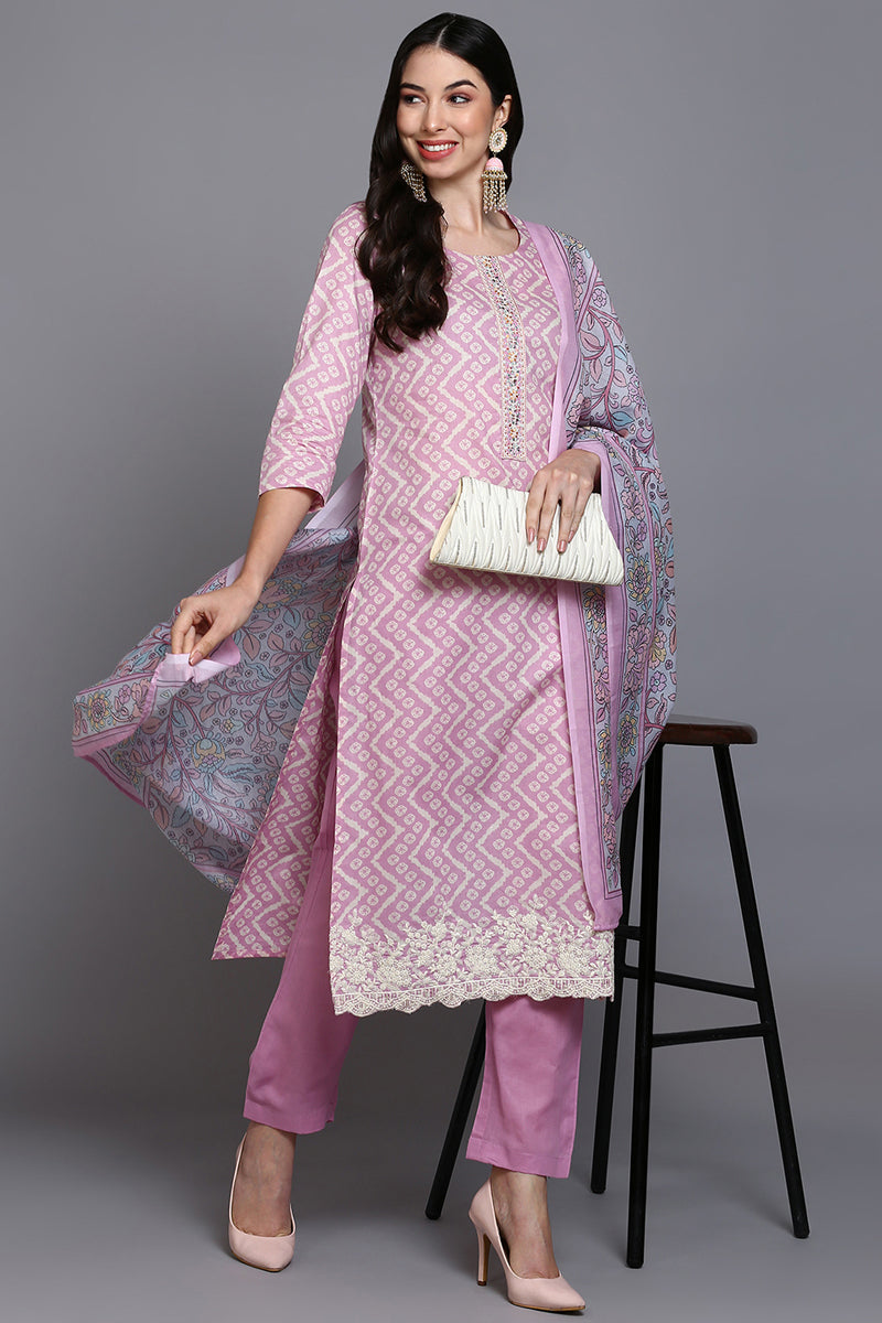 Pink Rayon Blend Printed Suit Set | SHOBITAM