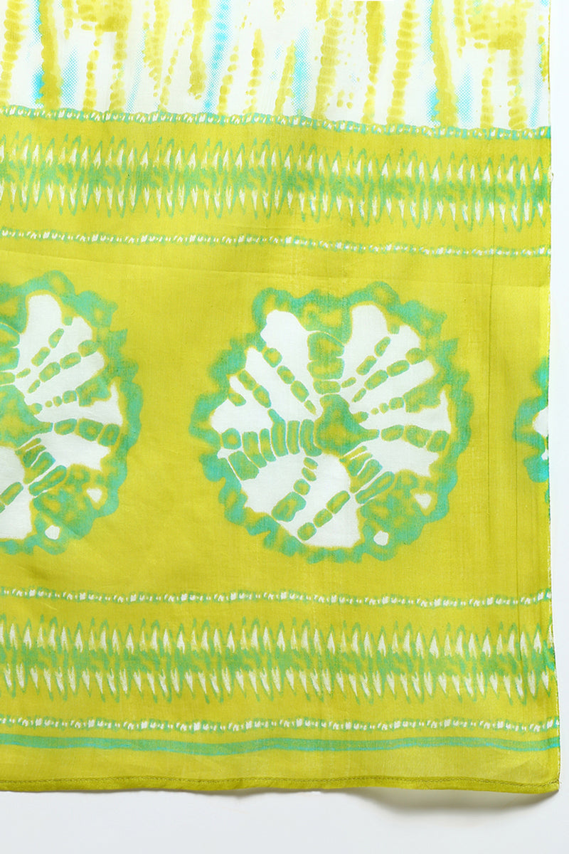 Cotton Green Bandhani Printed Straight Kurta Pant With Dupatta  | SHOBITAM