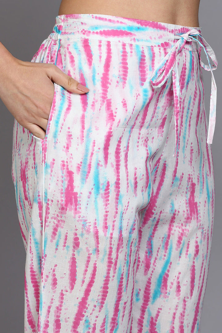 Cotton Pink Bandhani Printed Straight Kurta Pant With Dupatta  | SHOBITAM