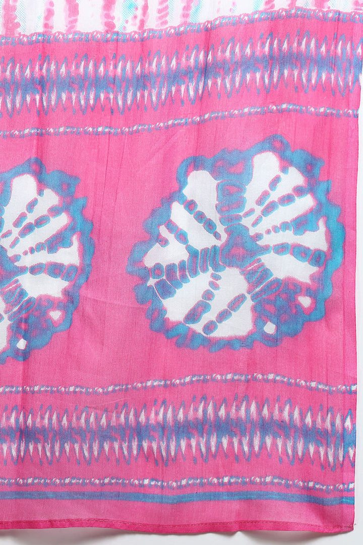 Cotton Pink Bandhani Printed Straight Kurta Pant With Dupatta  | SHOBITAM