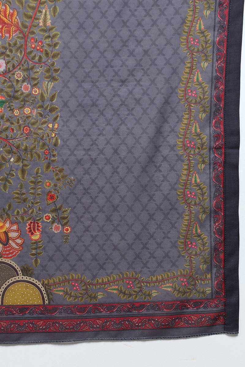 Silk Blend Grey Embroidered Straight Kurta Pant With Dupatta | SHOBITAM