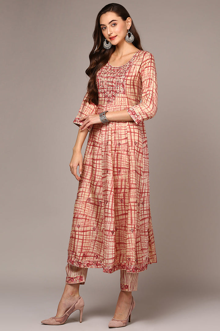 Red Silk Blend Abstract Printed Flared Suit Set | shobitam