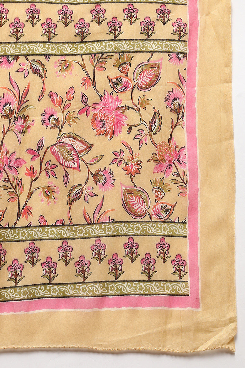 Cream Pure Cotton Printed Flared Suit Set  | SHOBITAM