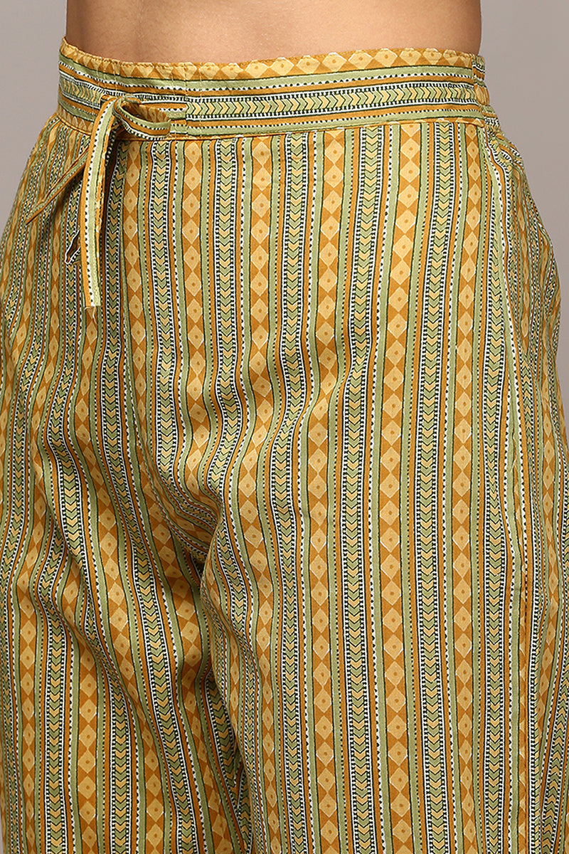 Yellow Pure Cotton Printed Flared Suit Set | SHOBITAM