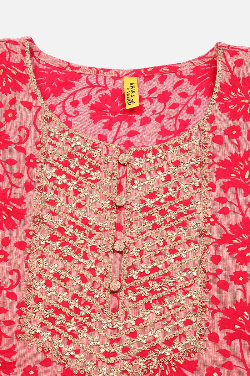 Pink Silk Blend Printed Straight Suit Set | SHOBITAM