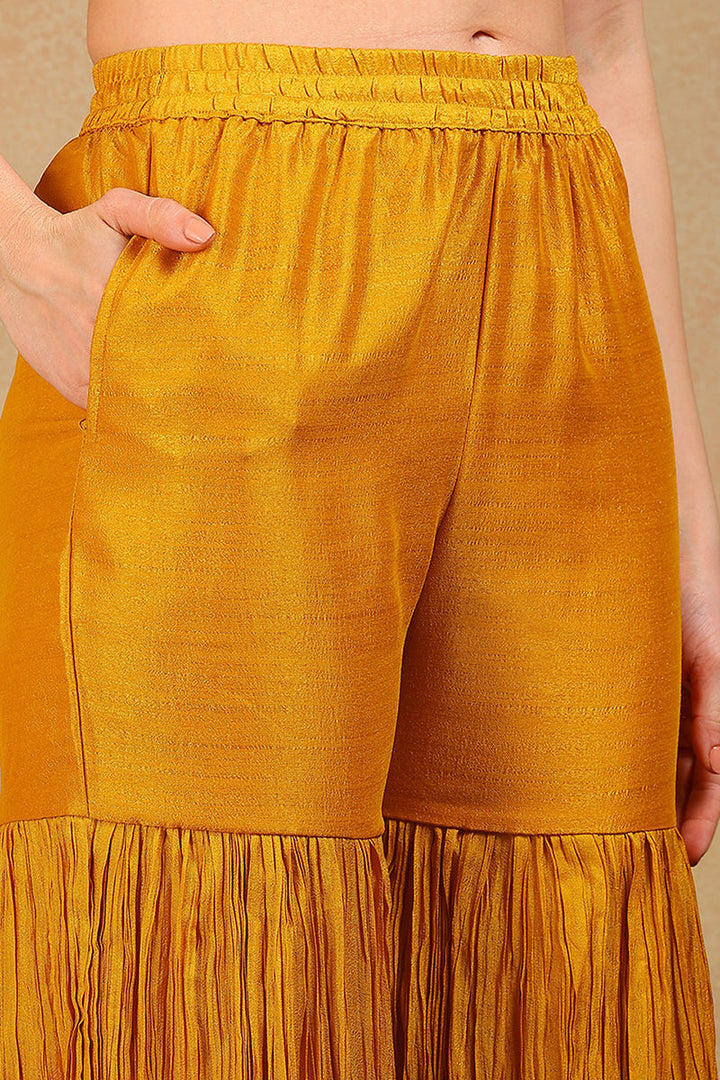 Yellow Silk Blend Solid Embroidered Straight Suit Set | SHOBITAM
