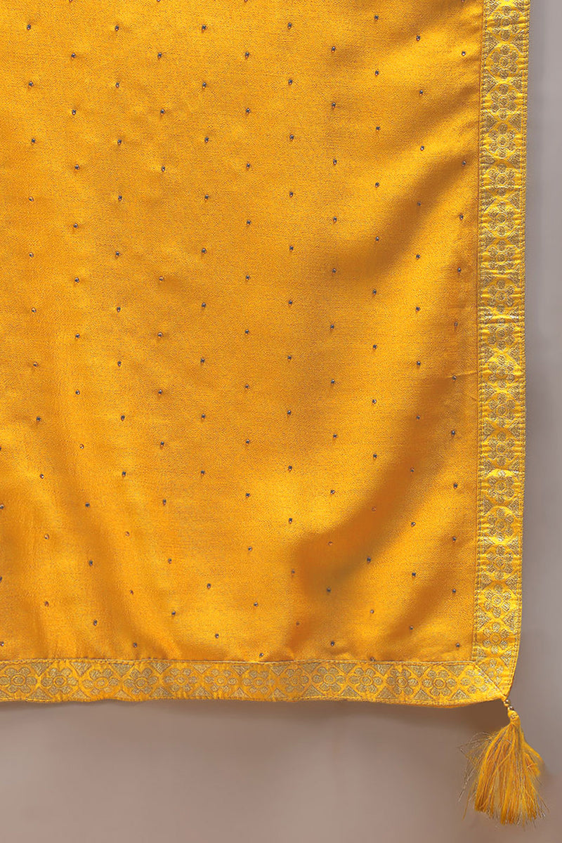 Yellow Silk Blend Solid Embroidered Straight Suit Set | SHOBITAM