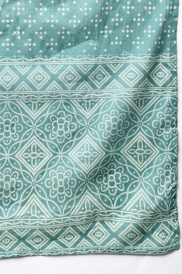 Green Pure Cotton Bandhani Printed Straight Suit Set | SHOBITAM