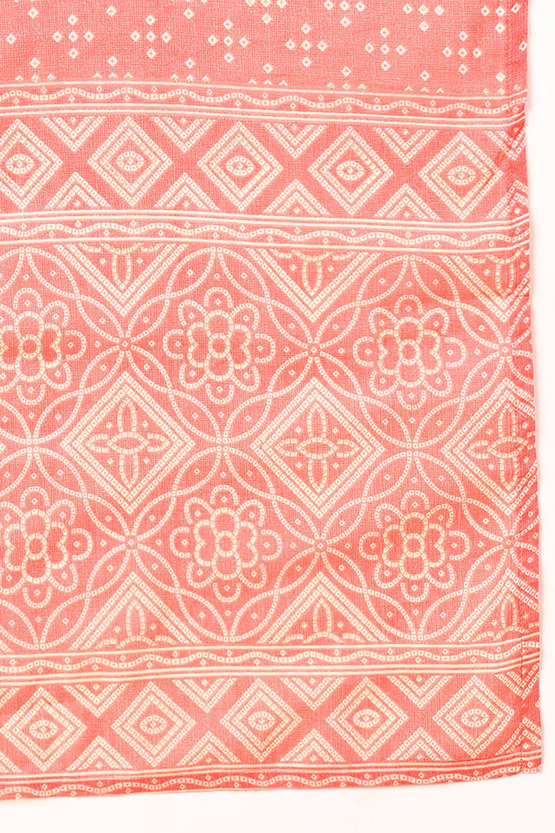 Peach Cotton Bandhani Printed Straight Suit Set | SHOBITAM