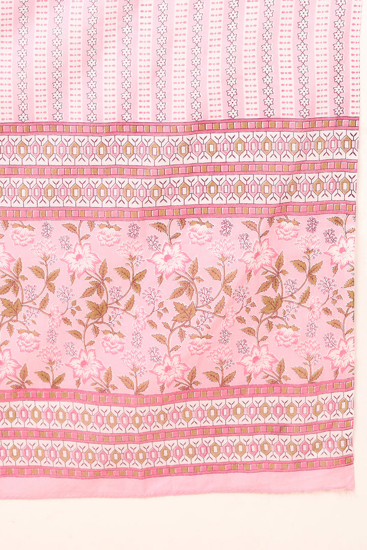 Plus Size Pink Pure Cotton Floral Printed Straight Suit Set | SHOBITAM