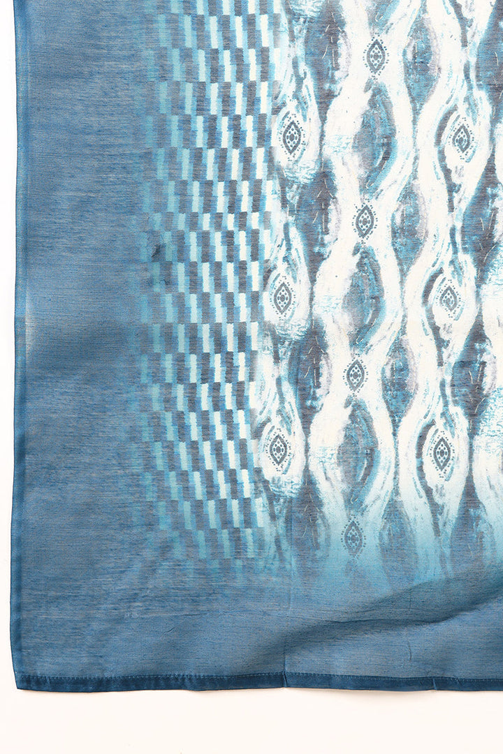 Blue Silk Blend Ethnic Motifs Printed Yoke Design Suit Set  | SHOBITAM